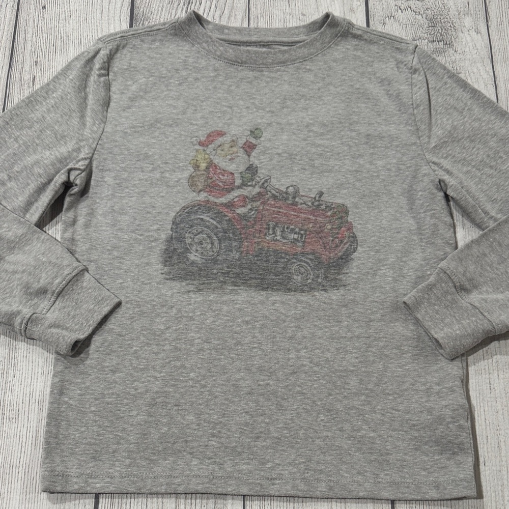 Cat & Jack Gray Long Sleeve Shirt with Faded Santa Tractor Design